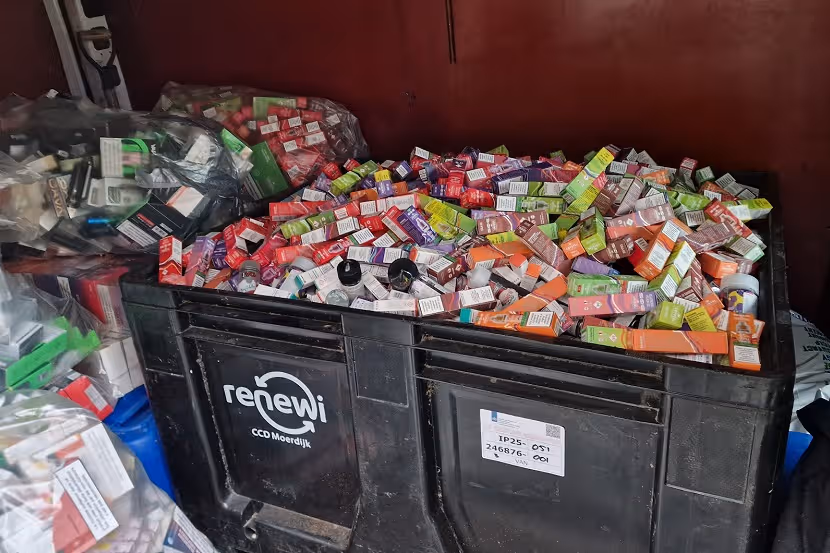Confiscated vapes in container