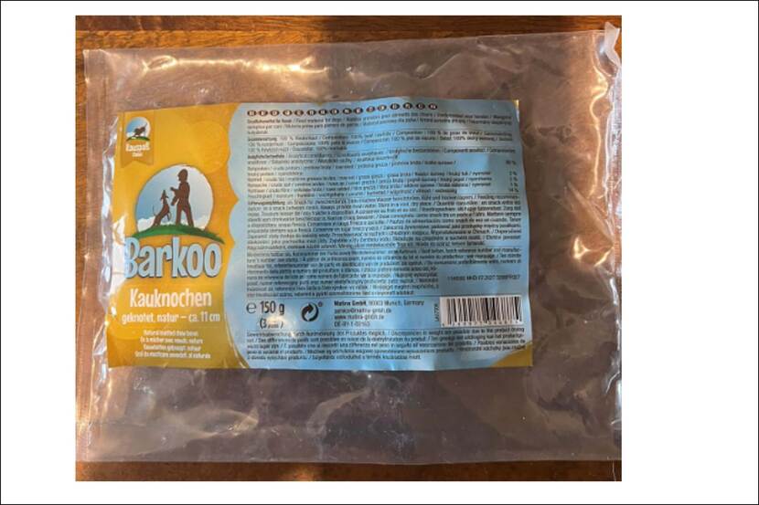 plastic verpakking met barkoo kauknochen