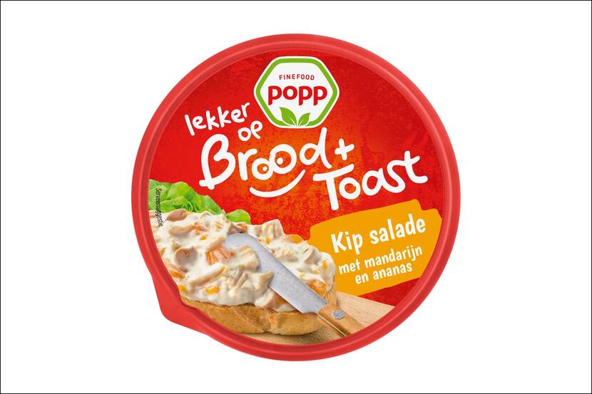 Popp Brood en Toast kipsalade in ronde rode plastic verpakking